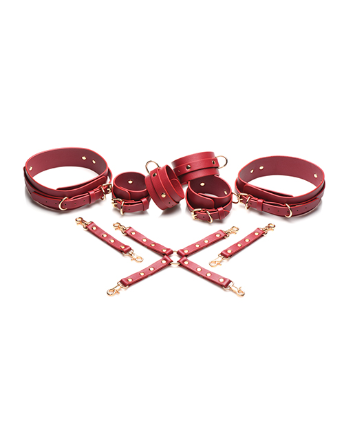 Thumbnail for Master Series Crimson Captive Thigh, Wrist, Ankle Hog Tie Restraints - Red