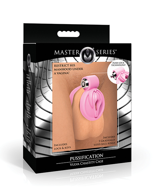 Thumbnail for Master Series Pussification Vulva Locking Chastity Cage - Pink