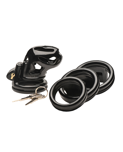 Thumbnail for Master Series Hard Stop Double Ring Chastity Cage - Black