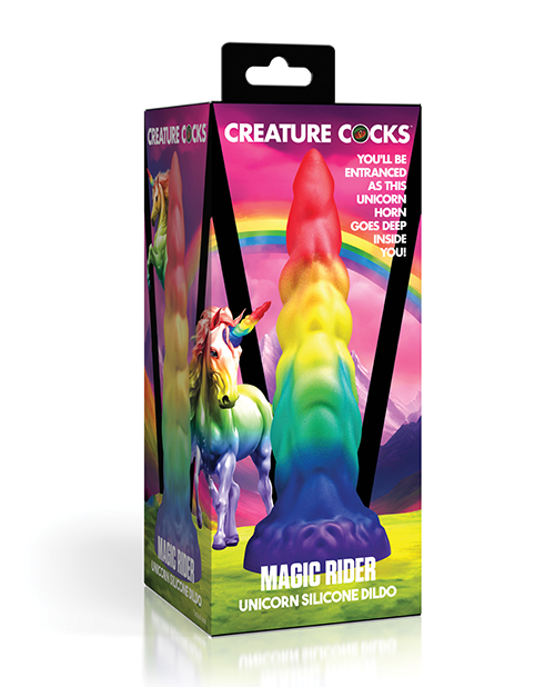Thumbnail for Creature Cocks Magic Rider Unicorn Silicone Dildo - Rainbow