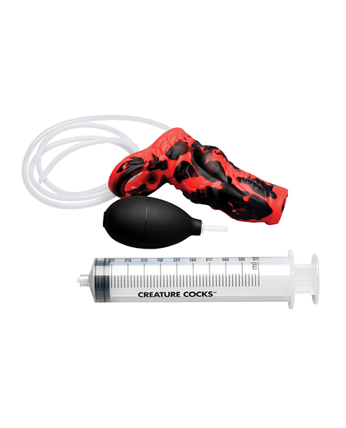 Thumbnail for Creature Cocks Hell Hound Squirting Silicone Penis Enhancer - Red