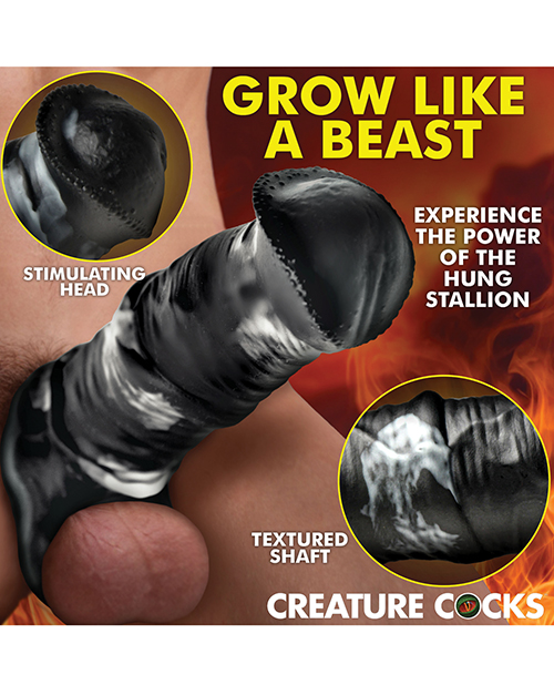 Thumbnail for Creature Cocks Stallion 1&quot; Silicone Penis Extension - Black/Silver Large